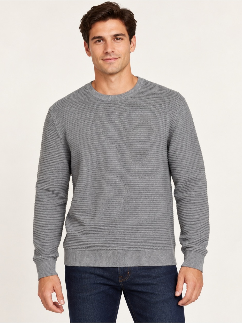 O’Neill Men’s Grey Ribbed Crewneck Sweater 100% Cotton Size L